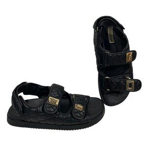 Steve Madden Margie Quilted Platform Sandals size 9 Black Gold Boho Hippie Surf